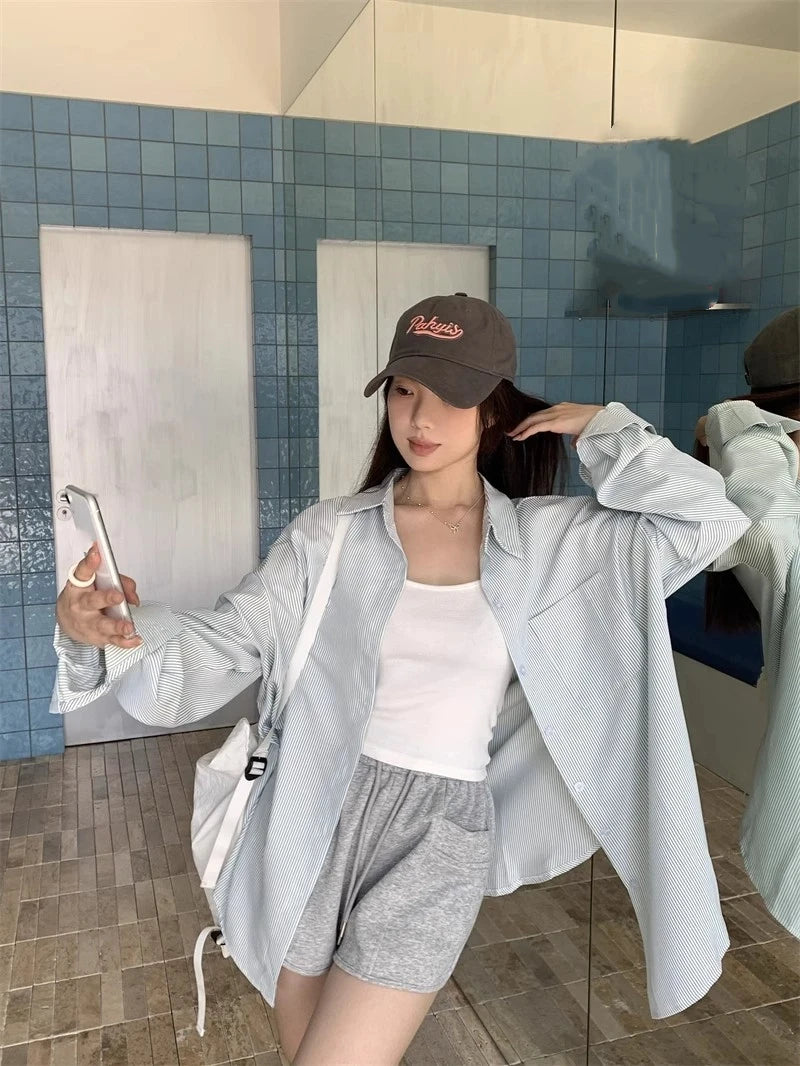 Women's Striped Lapel Blouse